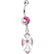 Pink Gem Ornate Heavenly Cross Dangle Belly Ring