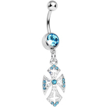 Aqua Gem Ornate Heavenly Cross Dangle Belly Ring