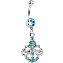 Aqua Gem Shimmering Divine Fan Dangle Belly Ring