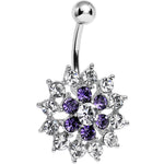 Purple Clear Cubic Zirconia Beauteous Blooming Flower Belly Ring