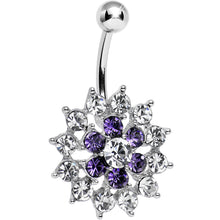 Purple Clear Cubic Zirconia Beauteous Blooming Flower Belly Ring