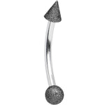 16G 3/8 Black Sandblasted Steel Curved Eyebrow Ring 3mm Cone