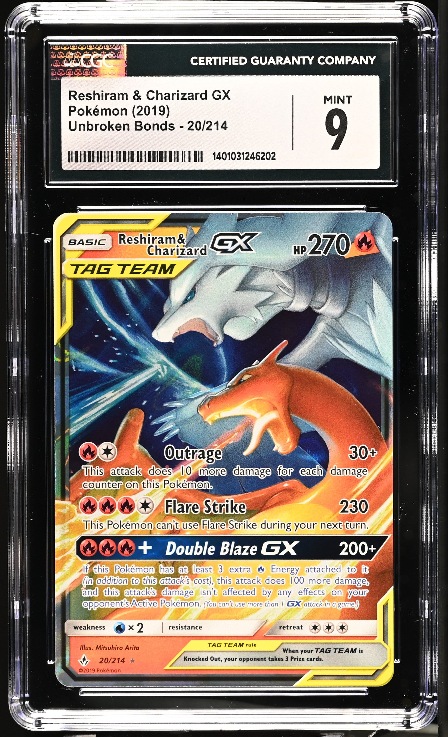 2019 Unbroken Bonds Reshiram & Charizard GX 9 CGC #20/214