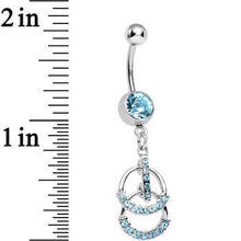 Aqua Gem Double Ring of Bling Dangle Belly Ring