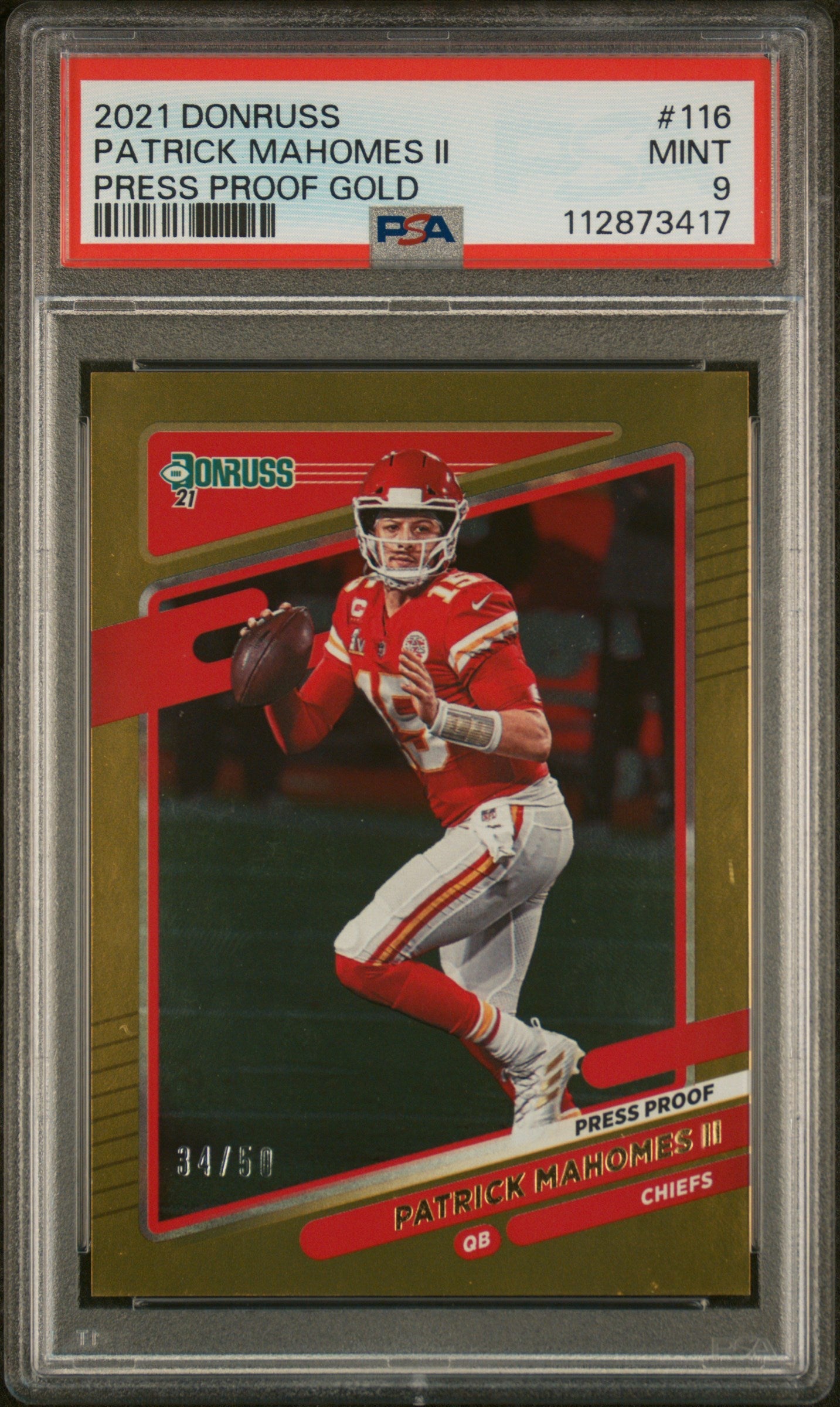 2021 Panini Donruss Press Proof Gold Patrick Mahomes Ii 9 PSA #116