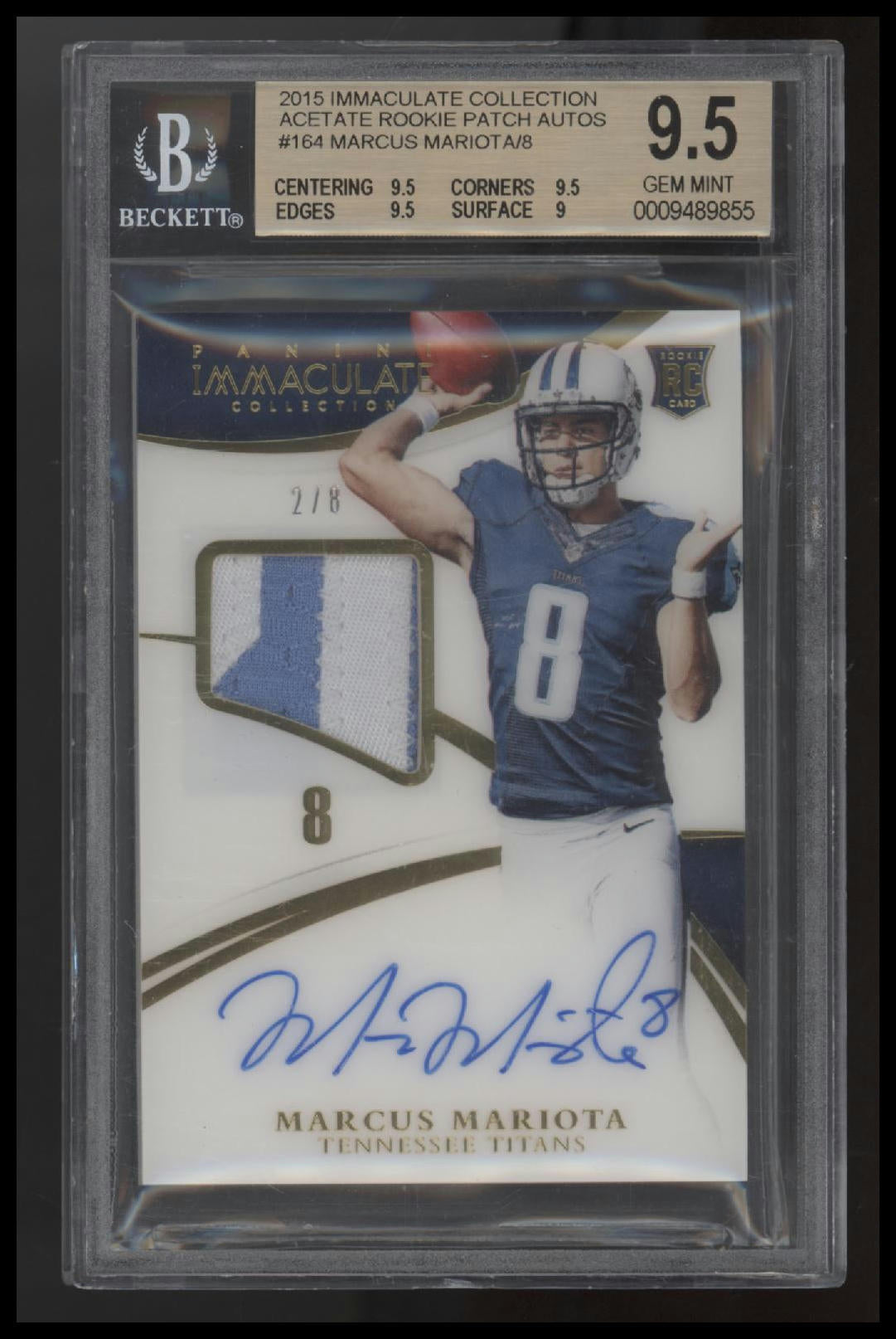 2015 Immaculate Acetate Rookie Patch Auto Marcus Mariota/8 9.5 BGS #164