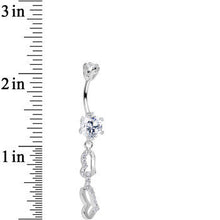 925 Sterling Silver Clear CZ Double the Hearts Dangle Belly Ring