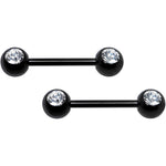 Front Gem Black Anodized Titanium Nipple Barbell Set
