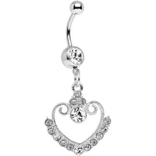 Clear Gem Ornate Hollow Heart Dangle Belly Ring