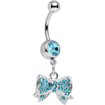 Aqua Gem Bedecked Bow Tie Dangle Belly Ring