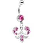 Pink Gem Elaborate French Swirls Dangle Belly Ring