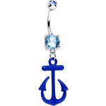 Aqua Gem Nautical Blue Anchor Dangle Belly Ring
