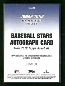 2026 Topps Baseball Stars Autographs Blue #/150 Jonah Tong Auto #BSA-JOT
