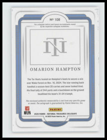 2025 Panini National Treasures Collegiate Blue Omarion Hampton #/49 Auto #108