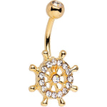 Clear Cubic Zirconia 14K Gold Plated Skippers Wheel Belly Ring