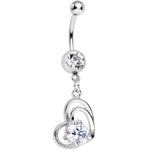 Clear Cubic Zirconia Smitten By Love Twin Heart Dangle Belly Ring