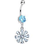 Aqua Cubic Zirconia Mandala Flower Dangle Belly Ring