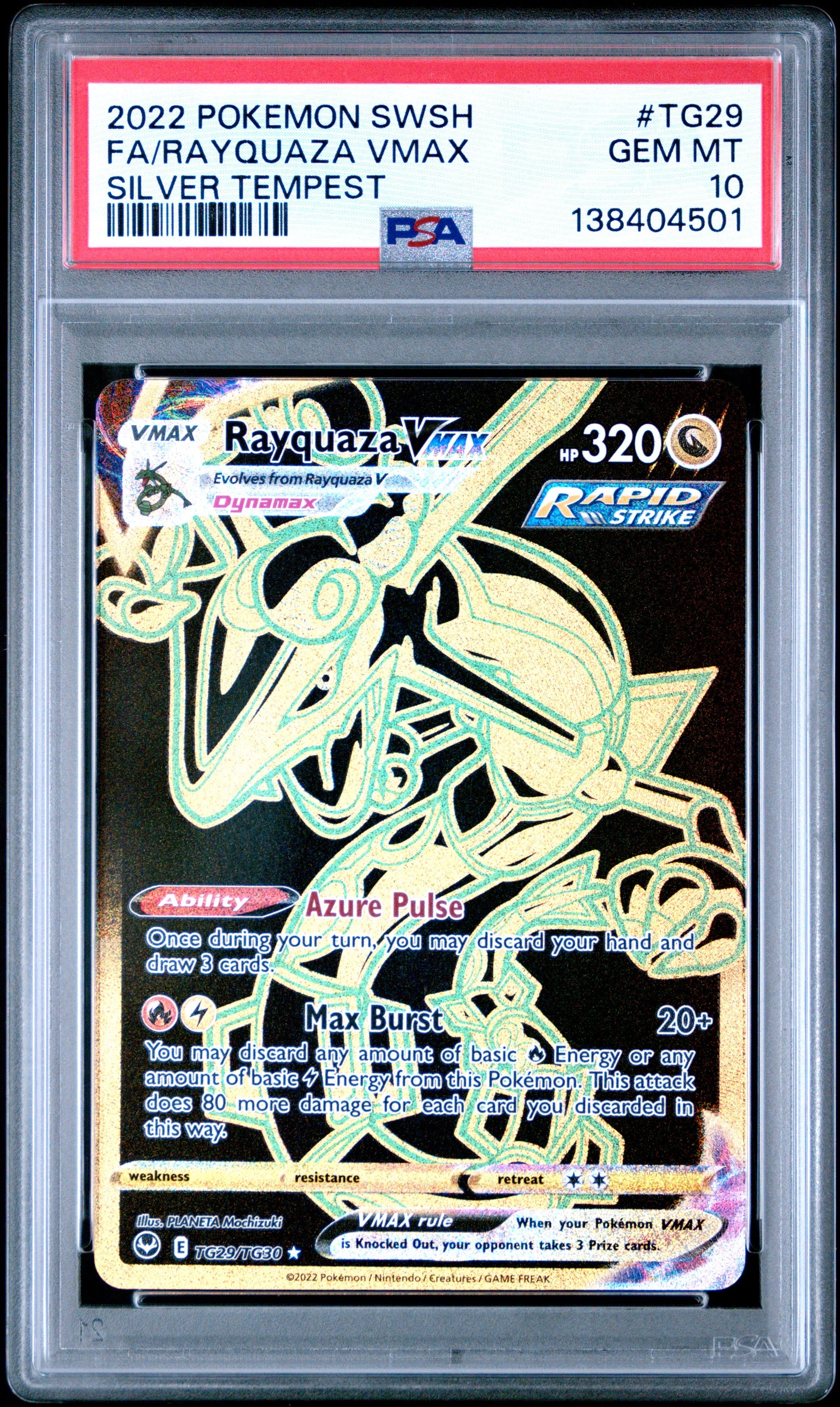 2022 Pokemon Sword & Shield Silver Tempest Fa/Rayquaza Vmax 10 PSA #TG29