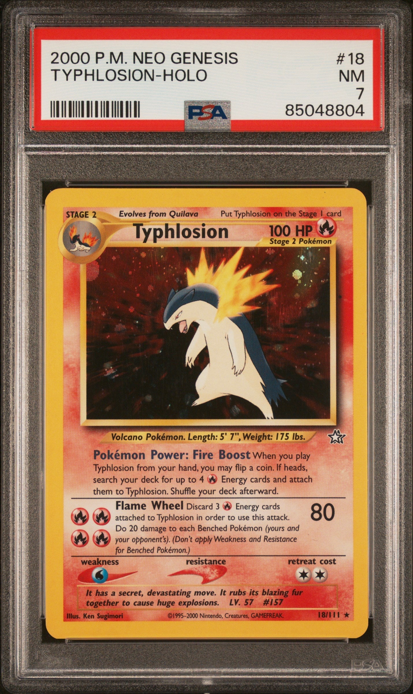2000 Pokemon Neo Genesis Typhlosion-Holo 7 PSA #18