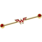 Red Gem Gold Plated Licensed Wonder Woman Logo Industrial Barbell