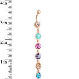 Multi Gem Rose Gold Plated Skinny Line Drop Dangle Belly Ring