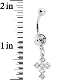 Clear Gem Ultra Mod Diamond Cross Dangle Belly Ring