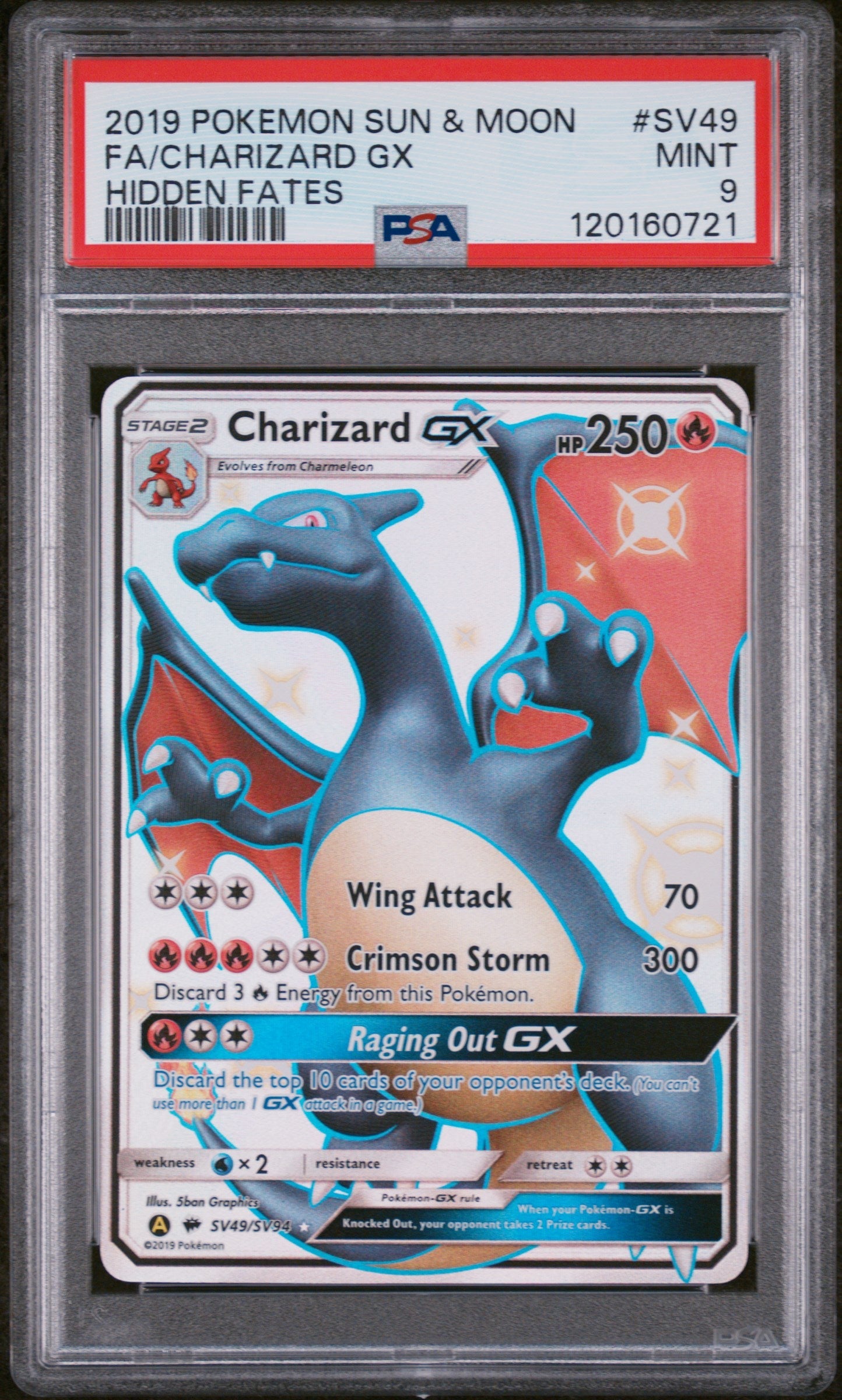 2019 Pokemon Sun & Moon Hidden Fates Hidden Fates Fa/Charizard Gx 9 PSA #SV49