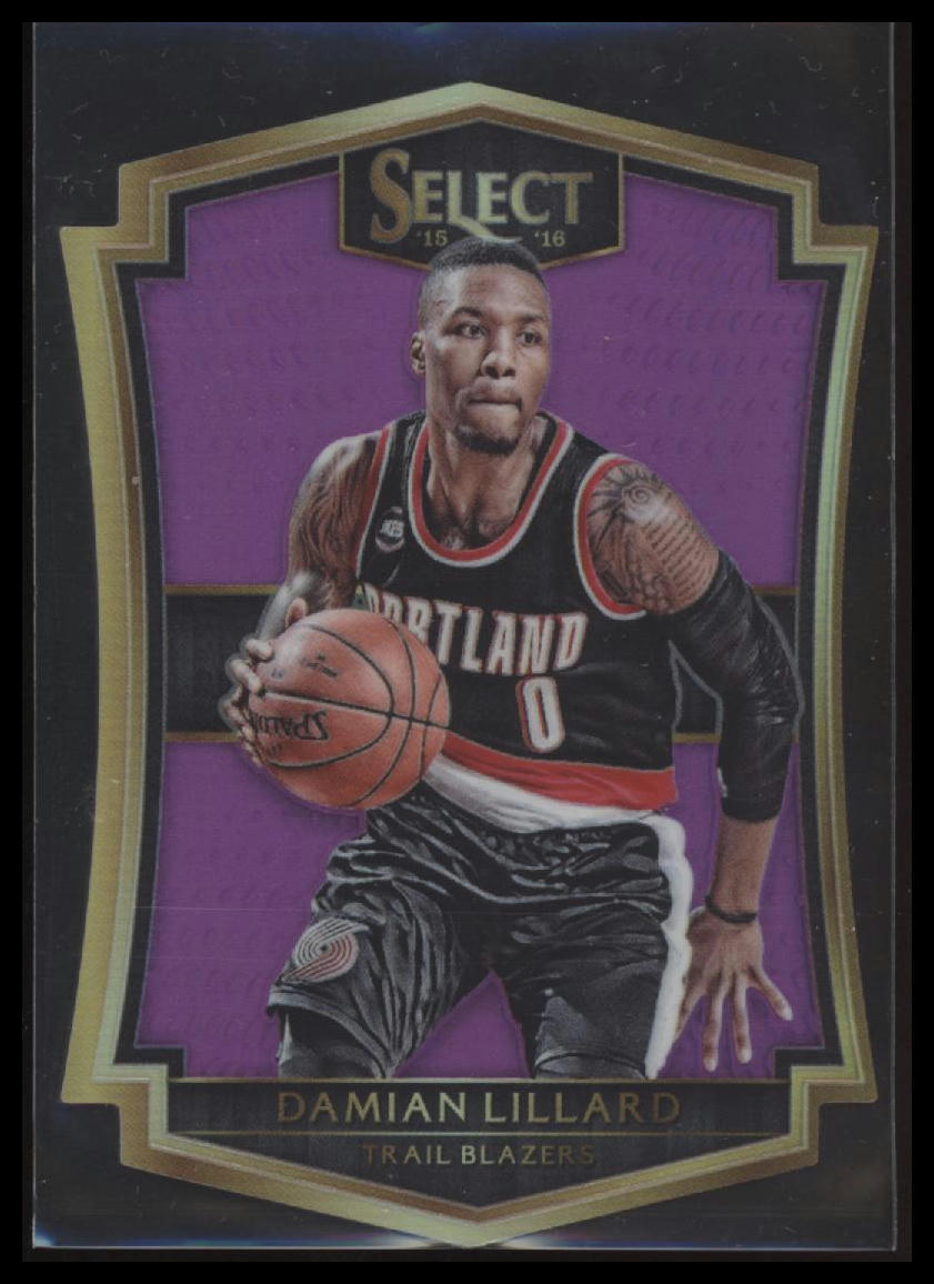 2015-16 Panini Select Premier Level Purple Prizm Die Cut Damian Lillard #/99