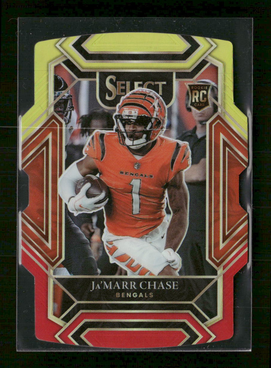 2021 Panini Select Red and Yellow Prizm Die Cut Ja'Marr Chase Rookie #247