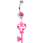Pink Gem Pink Heart Key to Unlock Love Dangle Belly Ring