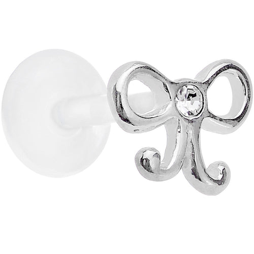 16G 5/16 925 Sterling Silver Clear Bow Push In Tragus Earring