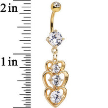 Clear Cubic Zirconia Gold Plated Three Heart Dangle Belly Ring