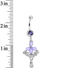 Purple Gem Clear Drops Glittery Flower Dangle Belly Ring