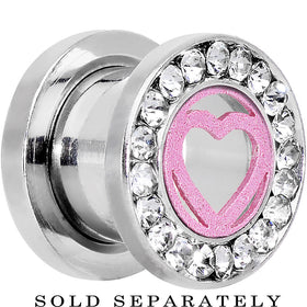 1/2 Stainless Steel Clear Gem Pink Heart Tunnel Plug