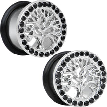 9/16 Black Gem Stainless Steel Single Flare Tree of Life Plug Set