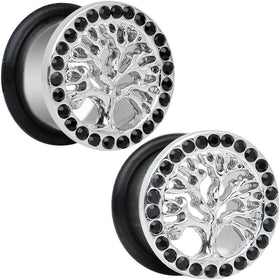 9/16 Black Gem Stainless Steel Single Flare Tree of Life Plug Set