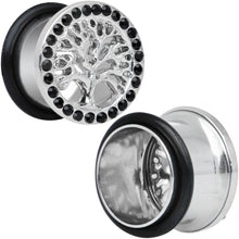 9/16 Black Gem Stainless Steel Single Flare Tree of Life Plug Set