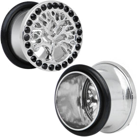 9/16 Black Gem Stainless Steel Single Flare Tree of Life Plug Set
