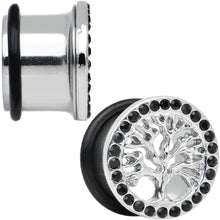 9/16 Black Gem Stainless Steel Single Flare Tree of Life Plug Set