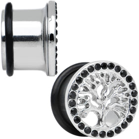 9/16 Black Gem Stainless Steel Single Flare Tree of Life Plug Set