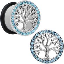 11/16 Blue Gem Stainless Steel Single Flare Tree of Life Plug Set