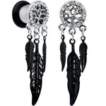 0G Clear Gem Steel Single Flare Tree of Life Dangle Plug Set