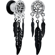 0G Clear Gem Steel Single Flare Tree of Life Dangle Plug Set