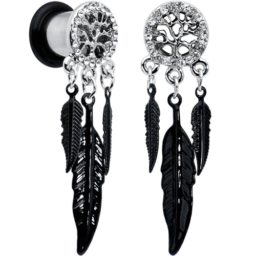 0G Clear Gem Steel Single Flare Tree of Life Dangle Plug Set