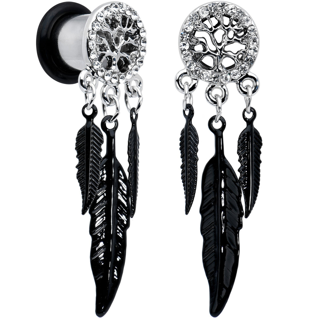 0G Clear Gem Steel Single Flare Tree of Life Dangle Plug Set