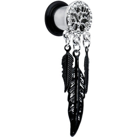 0G Clear Gem Steel Single Flare Tree of Life Dangle Plug Set
