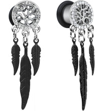 0G Clear Gem Steel Single Flare Tree of Life Dangle Plug Set