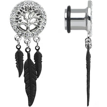 00G Clear Gem Steel Single Flare Tree of Life Dangle Plug Set