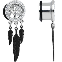 9/16 Clear Gem Steel Single Flare Tree of Life Dangle Plug Set