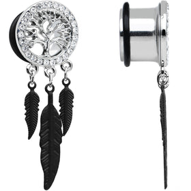 9/16 Clear Gem Steel Single Flare Tree of Life Dangle Plug Set
